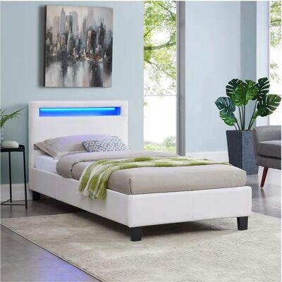 Lit LED Idimex LUCENO - 90x190cm, Synthétique Blanc, Avec Sommier à Lattes - Publicité Lit LED Idimex LUCENO - 90x190cm, Synthétique Blanc, Avec Sommier à Lattes - Publicité