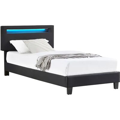 Lit Idimex 90x190cm Noir - LED, Tête de lit réglable - Publicité Lit Idimex 90x190cm Noir - LED, Tête de lit réglable - Publicité