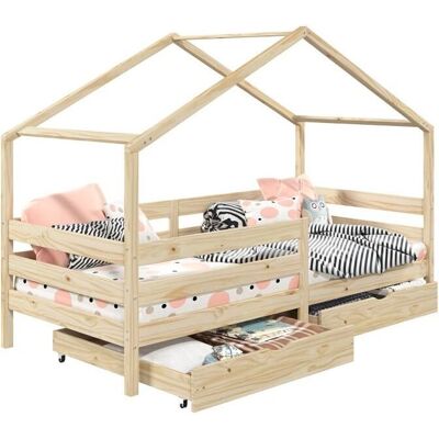 Lit Montessori en Pin Naturel Idimex avec Rangement - Maison Enfant 90x190cm - Publicité Lit Montessori en Pin Naturel Idimex avec Rangement - Maison Enfant 90x190cm - Publicité
