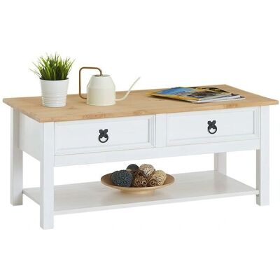 Table basse rectangulaire Idimex blanc/brun avec 2 tiroirs - Publicité Table basse rectangulaire Idimex blanc/brun avec 2 tiroirs - Publicité