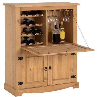 IDIMEX Mexico Möbel Weinschrank mit 1 Klappfach und 2 Türen aus Kiefer, braun 40x121x98cm - Cave à vin - Publicité IDIMEX Mexico Möbel Weinschrank mit 1 Klappfach und 2 Türen aus Kiefer, braun 40x121x98cm - Cave à vin - Publicité