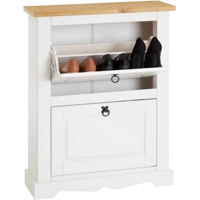 IDIMEX Armoire à Chaussures Blanc/Marron - 2 Portes, Capacité 8 Paires - Meuble à chaussures - Publicité IDIMEX Armoire à Chaussures Blanc/Marron - 2 Portes, Capacité 8 Paires - Meuble à chaussures - Publicité