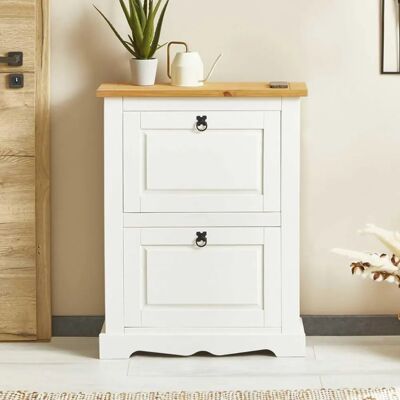 IDIMEX Armoire à Chaussures Blanc/Marron - 2 Portes, Capacité 8 Paires - Meuble à chaussures - Publicité IDIMEX Armoire à Chaussures Blanc/Marron - 2 Portes, Capacité 8 Paires - Meuble à chaussures - Publicité
