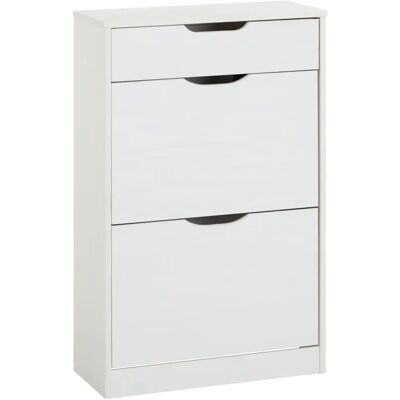 Idimex Weißes Kiefernschuhschrank mit 2 Klappen und Schublade - Schuhmöbel Idimex Weißes Kiefernschuhschrank mit 2 Klappen und Schublade - Schuhmöbel