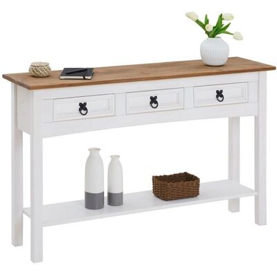 Idimex Console Blanc/Marron - Style Mexicain 3 Tiroirs Table - Publicité Idimex Console Blanc/Marron - Style Mexicain 3 Tiroirs Table - Publicité