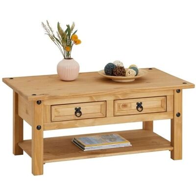 Table basse en pin rustique Idimex avec tiroirs - Publicité Table basse en pin rustique Idimex avec tiroirs - Publicité