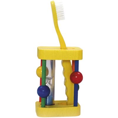 Met de hand gemaakte houten tandenborstelhouder met zandloper - Kleurrijk kinderkameraccessoire Met de hand gemaakte houten tandenborstelhouder met zandloper - Kleurrijk kinderkameraccessoire