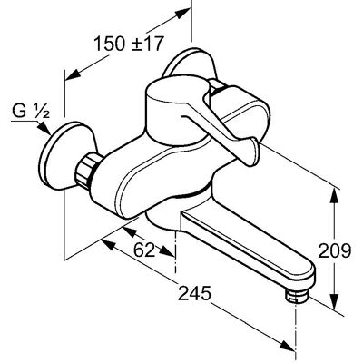 Robinet de baie pe perete Kludi Medi-Care, 245mm, cromat Robinet de baie pe perete Kludi Medi-Care, 245mm, cromat