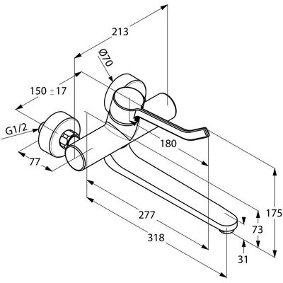 Mezclador monomando de pared Provita DN 15 cromo Mezclador monomando de pared Provita DN 15 cromo
