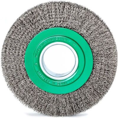Brosse ronde en acier inoxydable - Ø 150 mm, 23/25 mm, ondulée - Solide - Publicité Brosse ronde en acier inoxydable - Ø 150 mm, 23/25 mm, ondulée - Solide - Publicité