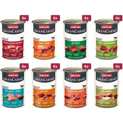 Animonda GranCarno Felnőtt - Nedves kutyaeledel 8 ízben 48x400g Animonda GranCarno Felnőtt - Nedves kutyaeledel 8 ízben 48x400g