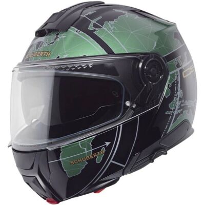 Casque Globe Vert C5 de Schuberth - Homologation double P/J - Publicité Casque Globe Vert C5 de Schuberth - Homologation double P/J - Publicité
