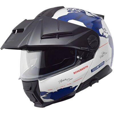 Casque E2 Atlas Bleu de Schuberth - Aventure, P/J, ECE 22.06 - Publicité Casque E2 Atlas Bleu de Schuberth - Aventure, P/J, ECE 22.06 - Publicité