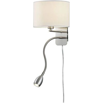 Corp de perete hotel din nichel mat cu abajur alb - Lampa de citit Corp de perete hotel din nichel mat cu abajur alb - Lampa de citit