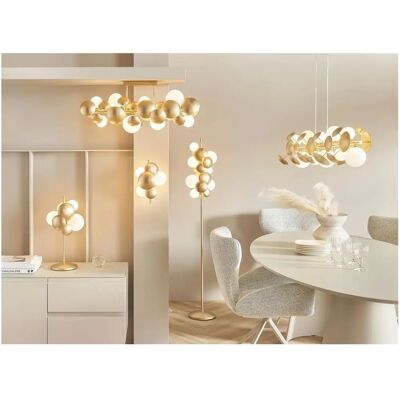 Stojací lampa BUBBLE od Trio - Sklo bílé a zlaté, G9 Stojací lampa BUBBLE od Trio - Sklo bílé a zlaté, G9