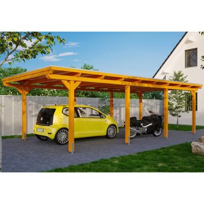 Skan Holz Emsland Carport - Flachdach, Eiche hell, 404x846cm - Carport Skan Holz Emsland Carport - Flachdach, Eiche hell, 404x846cm - Carport