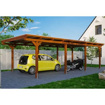 SKANHOLZ Emsland Carport - Nussbaum - Flachdach - 404x846cm SKANHOLZ Emsland Carport - Nussbaum - Flachdach - 404x846cm