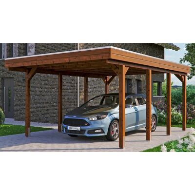 SKANHOLZ Friesland Carport - Flachdach, 397x555cm, Walnuss - Carport SKANHOLZ Friesland Carport - Flachdach, 397x555cm, Walnuss - Carport