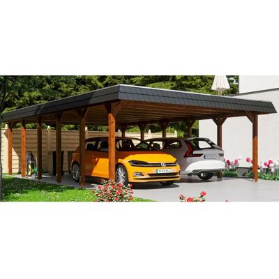 SKANHOLZ Nussbaum Carport Spreewald - Flachdach 585x893 cm SKANHOLZ Nussbaum Carport Spreewald - Flachdach 585x893 cm