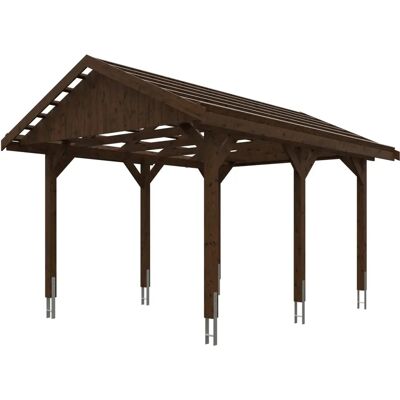 SKANHOLZ Wallgau Carport - Imprägniertes Kiefer, 380x500cm, Nussbaum - Satteldach SKANHOLZ Wallgau Carport - Imprägniertes Kiefer, 380x500cm, Nussbaum - Satteldach