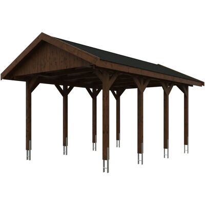 SKANHOLZ Wallgau Carport - Nussbaum - 380x600cm - Satteldach - Für 1 Auto SKANHOLZ Wallgau Carport - Nussbaum - 380x600cm - Satteldach - Für 1 Auto
