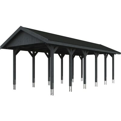 Skan Holz Carport Wallgau - Imprägniertes Holz - 380x900cm - Satteldach - Grau Skan Holz Carport Wallgau - Imprägniertes Holz - 380x900cm - Satteldach - Grau