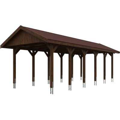 Skan Holz Carport Wallgau - Imprägniertes Kiefernholz, Nussbaum, Satteldach - Carport Skan Holz Carport Wallgau - Imprägniertes Kiefernholz, Nussbaum, Satteldach - Carport