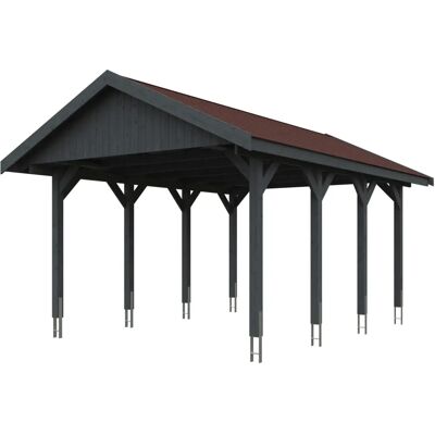 SKANHOLZ Wallgau Carport - 430x600cm, grau, mit roten Schindeln - Carport SKANHOLZ Wallgau Carport - 430x600cm, grau, mit roten Schindeln - Carport