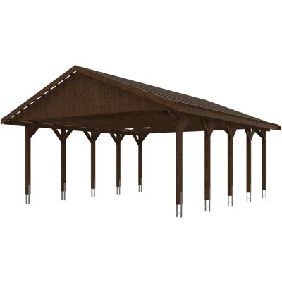 Skan Holz Wallgau Carport - 620x750cm, Braun, Doppel, Satteldach Skan Holz Wallgau Carport - 620x750cm, Braun, Doppel, Satteldach