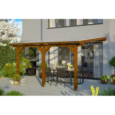 SKANHOLZ Bormio Terrassenüberdachung - Fichtenholz, Nussbaum, 434x400cm SKANHOLZ Bormio Terrassenüberdachung - Fichtenholz, Nussbaum, 434x400cm