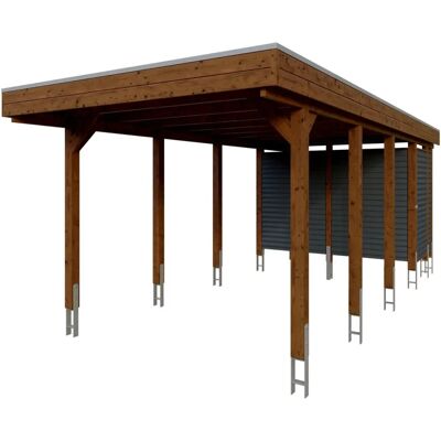 SKANHOLZ Friesland Set 12 Einzelcarport - Flachdach, Nussbaum, 314x708cm SKANHOLZ Friesland Set 12 Einzelcarport - Flachdach, Nussbaum, 314x708cm