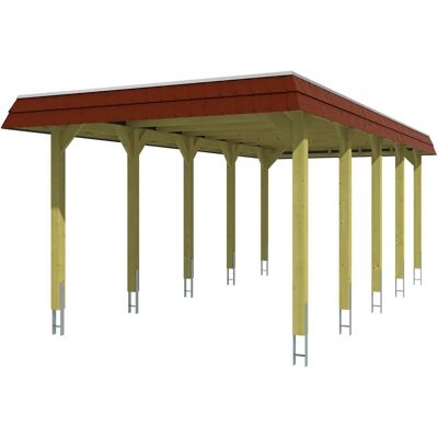 SKANHOLZ Spreewald Carport - Imprägniert, Aluminiumdach, Rote Blende - Carport SKANHOLZ Spreewald Carport - Imprägniert, Aluminiumdach, Rote Blende - Carport