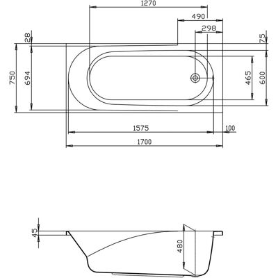 Hoesch Spectra Rechteckbadewanne - Weiß - 1700x750mm Hoesch Spectra Rechteckbadewanne - Weiß - 1700x750mm