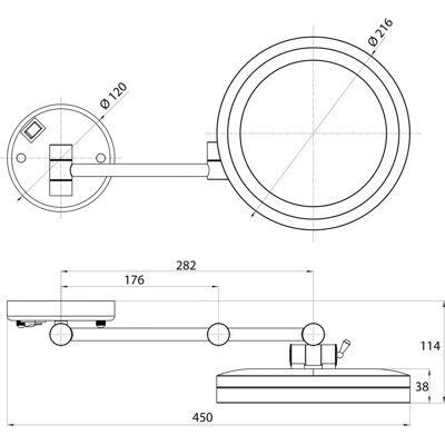 emco - 109500118 - 2-armig - 3x - 216mm Spiegel emco - 109500118 - 2-armig - 3x - 216mm Spiegel