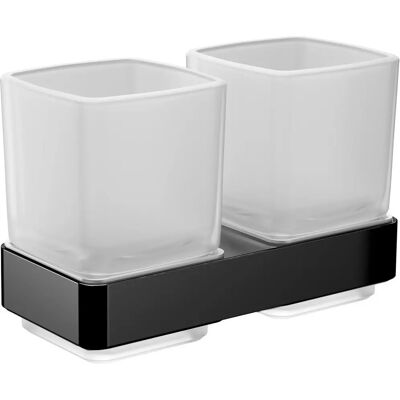 Emco Loft Double Glass Holder - Satin Crystal Glass - Wall-Mounted Bathroom Accessory Emco Loft Double Glass Holder - Satin Crystal Glass - Wall-Mounted Bathroom Accessory