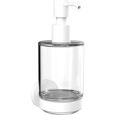 Emco Round Liquid Soap Dispenser - Wall-Mounted, Crystal Glass, Plastic Pump Emco Round Liquid Soap Dispenser - Wall-Mounted, Crystal Glass, Plastic Pump