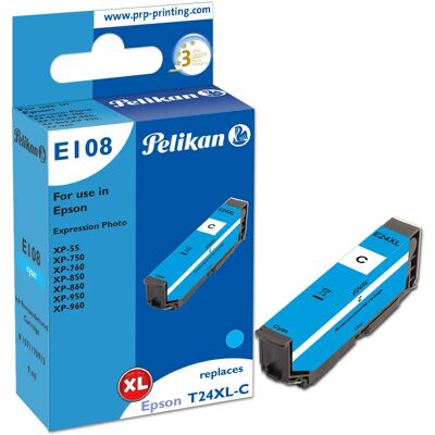 Cartouche d'encre Pelikan E108 - Cyan Haute capacité - Compatible Epson T24XL Cartouche d'encre Pelikan E108 - Cyan Haute capacité - Compatible Epson T24XL