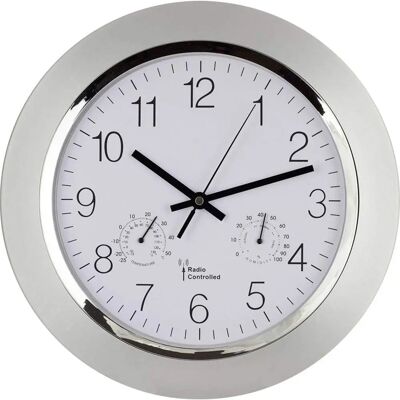 EuroTime 56004 Zilveren Wandklok - Radio-gestuurd, Thermo/hygrometer EuroTime 56004 Zilveren Wandklok - Radio-gestuurd, Thermo/hygrometer