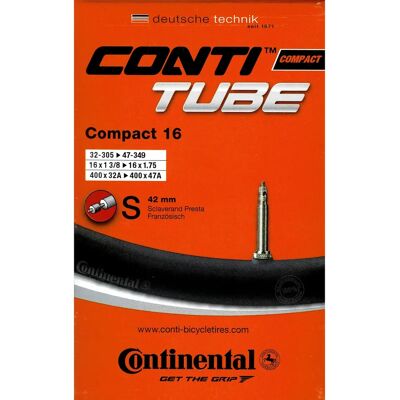 Continental Fietsbinnenband Compact 16 - Binnenband, 16x1 1/4-1.75, Presta Ventiel Continental Fietsbinnenband Compact 16 - Binnenband, 16x1 1/4-1.75, Presta Ventiel