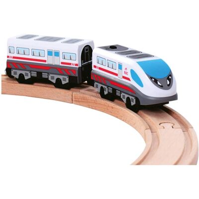Bino 82057 - Holz Battery Lokomotive mit Waggon - Spielzeugzug Bino 82057 - Holz Battery Lokomotive mit Waggon - Spielzeugzug