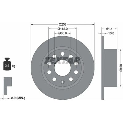 TEXTAR T-92306603 - Bremsscheibe für Skoda Octavia 3, 4 - Voll, Hinterseite TEXTAR T-92306603 - Bremsscheibe für Skoda Octavia 3, 4 - Voll, Hinterseite