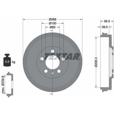 TEXTAR 94045500 Bremsedrøm - Diameter 228,3mm, Uden nav, Uden leje TEXTAR 94045500 Bremsedrøm - Diameter 228,3mm, Uden nav, Uden leje