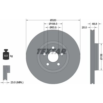 TEXTAR 92326103 Bremsscheibe - Geventileerd, 320mm, 25mm, Ford Transit Connect TEXTAR 92326103 Bremsscheibe - Geventileerd, 320mm, 25mm, Ford Transit Connect