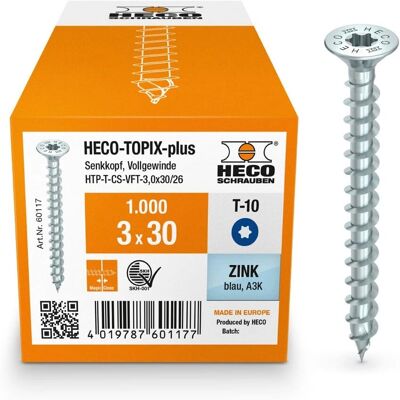 Vite Heco Topix-plus 30mm - Zincata, T10, Testa svasata Vite Heco Topix-plus 30mm - Zincata, T10, Testa svasata