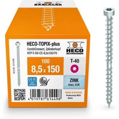 Tornillo de madera azul Heco 8.5x150mm - Conector de estructura de madera Tornillo de madera azul Heco 8.5x150mm - Conector de estructura de madera