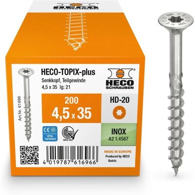 Tornillo Heco-Topix-Plus 4x35mm Acero Inoxidable A2 CE 200 piezas Tornillo Heco-Topix-Plus 4x35mm Acero Inoxidable A2 CE 200 piezas