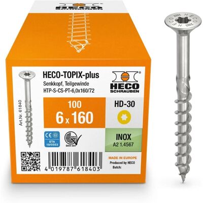 HECO Schrauben Topix-Plus 6x160mm - Senkkopf - Teilgewinde - T30 - 100 Stück HECO Schrauben Topix-Plus 6x160mm - Senkkopf - Teilgewinde - T30 - 100 Stück