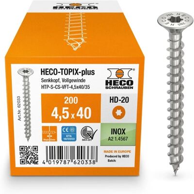 Heco-Topix-Plus Edelstahlschraube - Variabler Vollgewinde - 4,5x40mm - 200 Stück Heco-Topix-Plus Edelstahlschraube - Variabler Vollgewinde - 4,5x40mm - 200 Stück