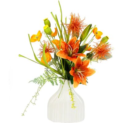 I.GE.A. - Lilien-Mohn-Keramikvase - orange - 30x55x20 cm - Artificial plant I.GE.A. - Lilien-Mohn-Keramikvase - orange - 30x55x20 cm - Artificial plant