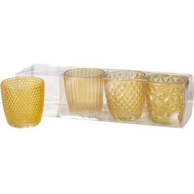 Boltze 2001878 Ensemble de 4 porte-bougies en verre jaune Boltze 2001878 Ensemble de 4 porte-bougies en verre jaune